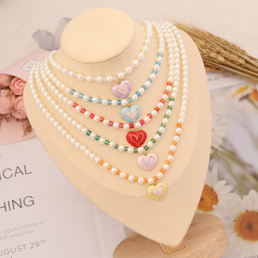Fashion Heart Shape Alloy Beaded Necklace 1 Piece