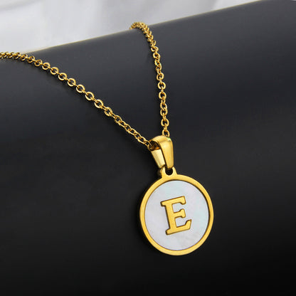 Simple Style Letter Titanium Steel Plating Inlaid Shell Necklace