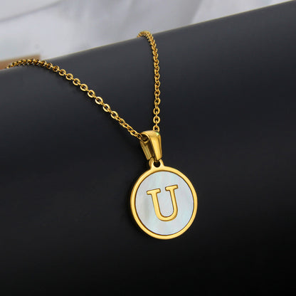 Simple Style Letter Titanium Steel Plating Inlaid Shell Necklace