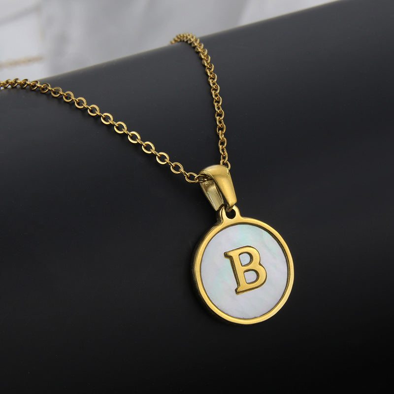 Simple Style Letter Titanium Steel Plating Inlaid Shell Necklace