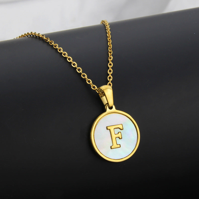 Simple Style Letter Titanium Steel Plating Inlaid Shell Necklace