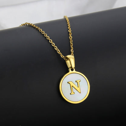 Simple Style Letter Titanium Steel Plating Inlaid Shell Necklace