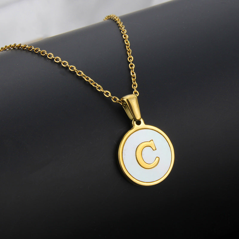 Simple Style Letter Titanium Steel Plating Inlaid Shell Necklace