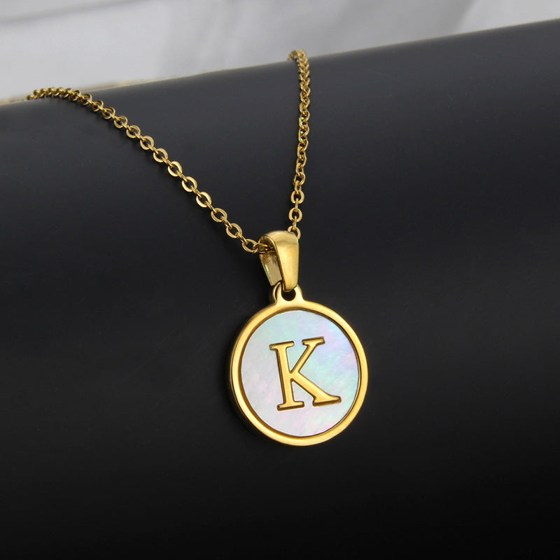 Simple Style Letter Titanium Steel Plating Inlaid Shell Necklace