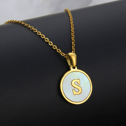 Simple Style Letter Titanium Steel Plating Inlaid Shell Necklace