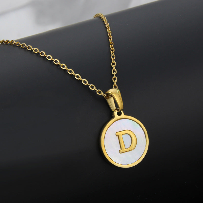 Simple Style Letter Titanium Steel Plating Inlaid Shell Necklace