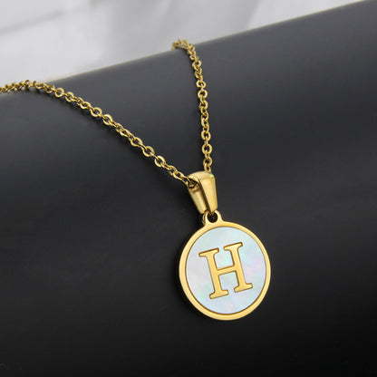 Simple Style Letter Titanium Steel Plating Inlaid Shell Necklace