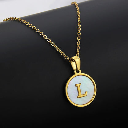 Simple Style Letter Titanium Steel Plating Inlaid Shell Necklace