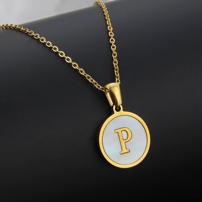 Simple Style Letter Titanium Steel Plating Inlaid Shell Necklace