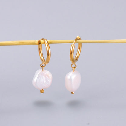 Elegant Geometric Plating Titanium Steel Pearl Drop Earrings