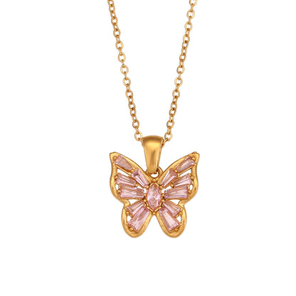 Wholesale Jewelry Fashion Butterfly 304 Stainless Steel Zircon 18K Gold Plated Plating Inlay Necklace