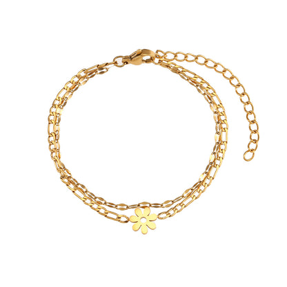 Fashion Daisy Stainless Steel Bracelets Layered Chain Stainless Steel Bracelets