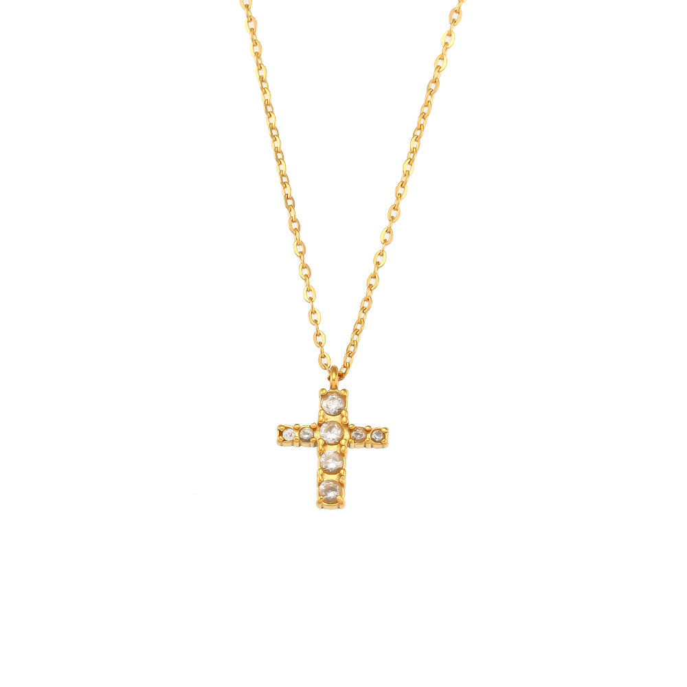 Fashion Cross Stainless Steel Plating Inlay Zircon Necklace