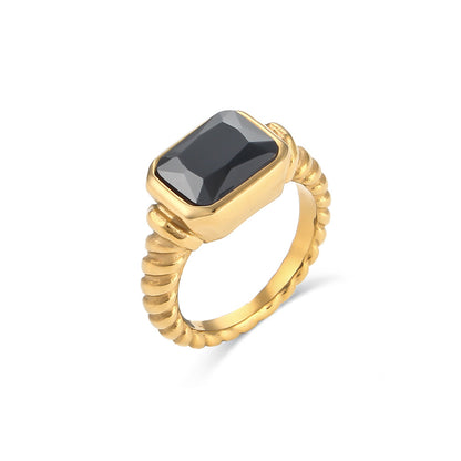 Simple Style Square Stainless Steel Rings Plating Zircon Stainless Steel Rings