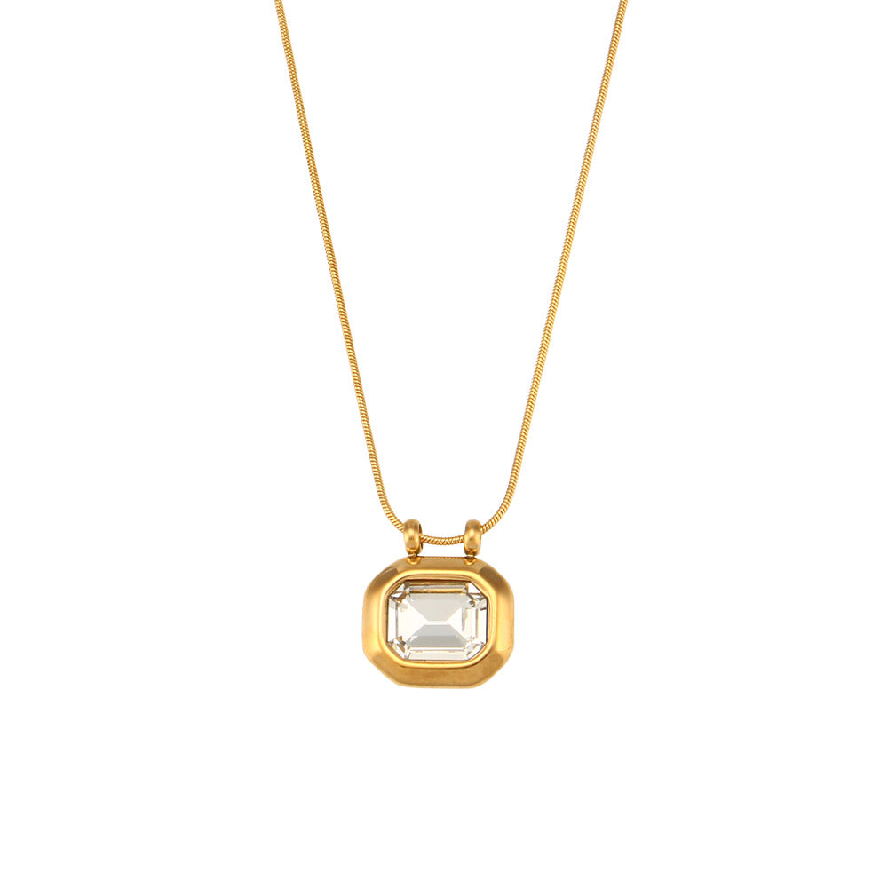 Vintage Style Square Stainless Steel Pendant Necklace Plating Zircon Stainless Steel Necklaces