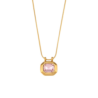 Vintage Style Square Stainless Steel Pendant Necklace Plating Zircon Stainless Steel Necklaces