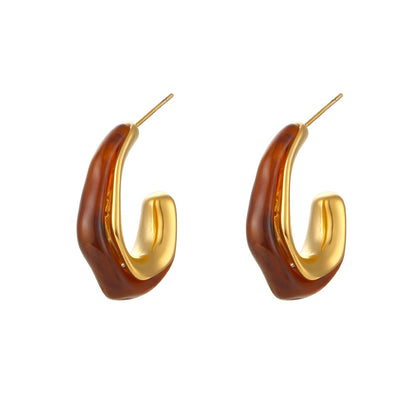 Vintage Style C Shape U Shape Plating Stainless Steel Arylic Gold Plated Ear Studs