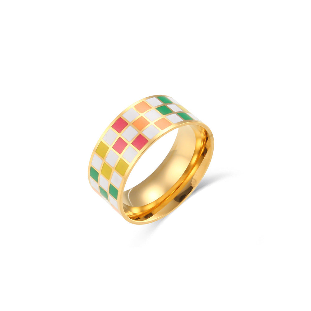 Retro Geometric Plaid Stainless Steel Rings Stainless Steel Rings