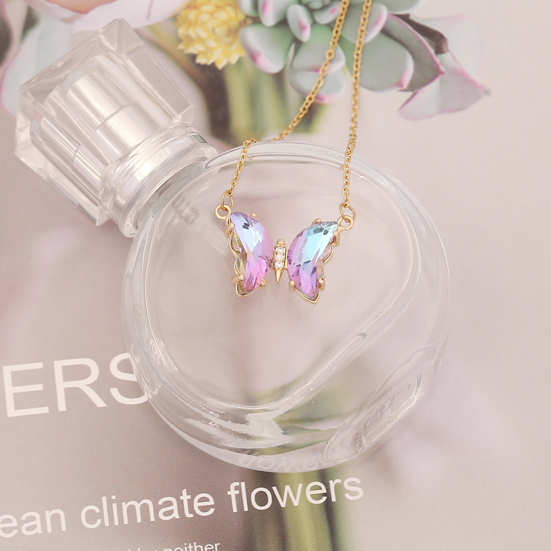 Elegant Butterfly Stainless Steel Necklace Plating Glass Stainless Steel Necklaces