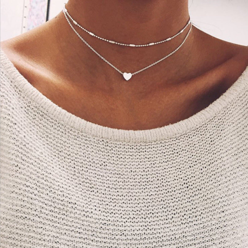 Fashion Heart Shape Alloy Plating Layered Necklaces