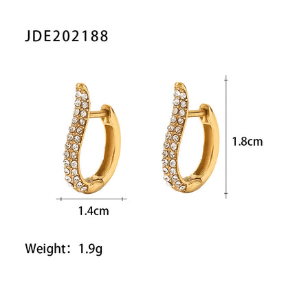 Fashion Oval Plating Stainless Steel Zircon Hoop Earrings