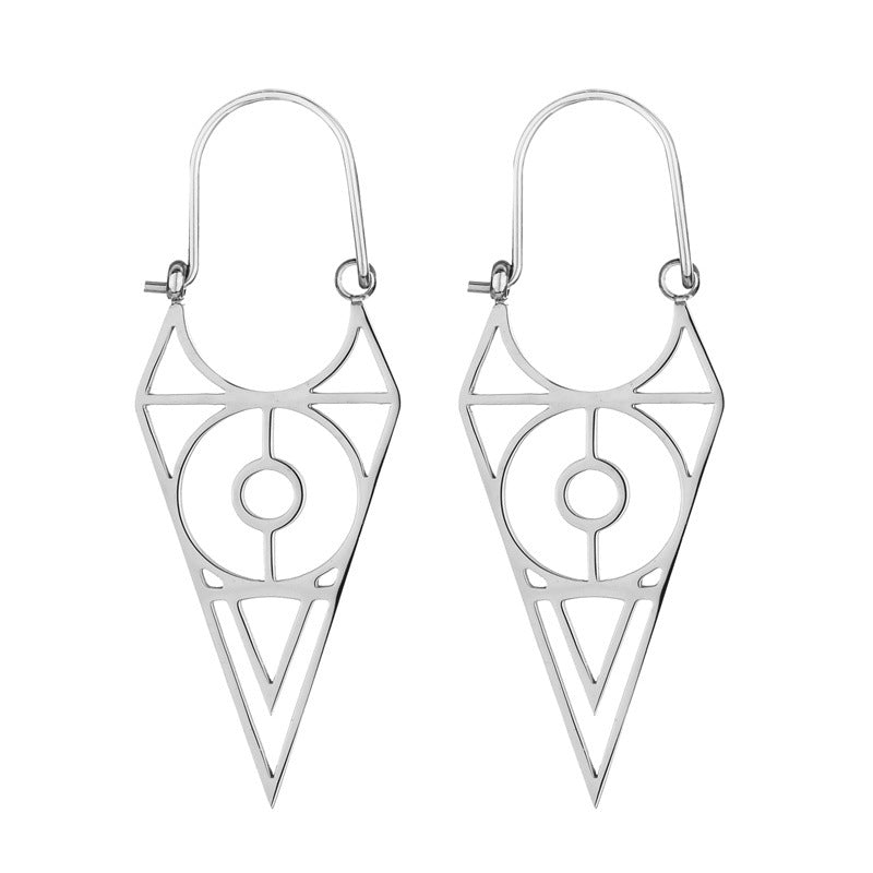 Exaggerated Triangle Plating Hollow Out Titanium Steel Earrings