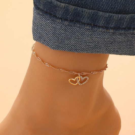 Classic Style Heart Shape Copper Plating Artificial Rhinestones Anklet