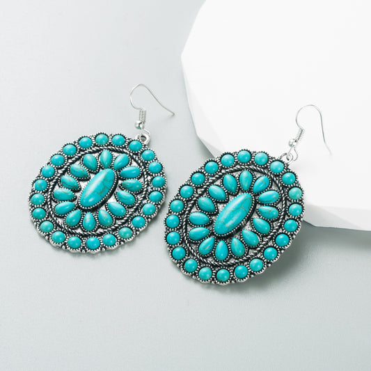 Fashion Geometric Alloy Inlay Turquoise Drop Earrings