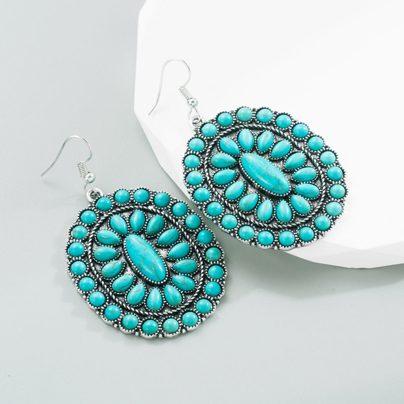 Fashion Geometric Alloy Inlay Turquoise Drop Earrings