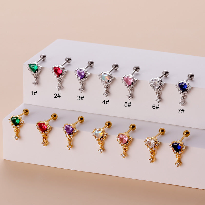 Glam Heart Shape Metal Plating Zircon Ear Studs