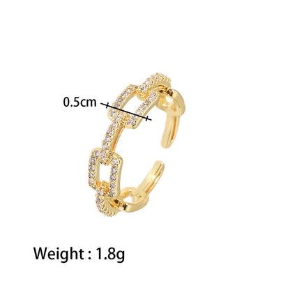 Vintage Style Rectangle Stainless Steel Open Ring Plating Zircon Stainless Steel Rings