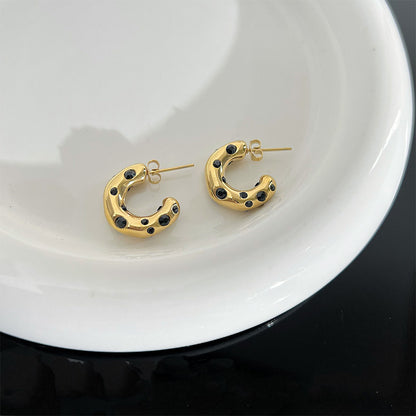 Luxurious Letter Stainless Steel Ear Studs Rhinestone Stainless Steel Earrings