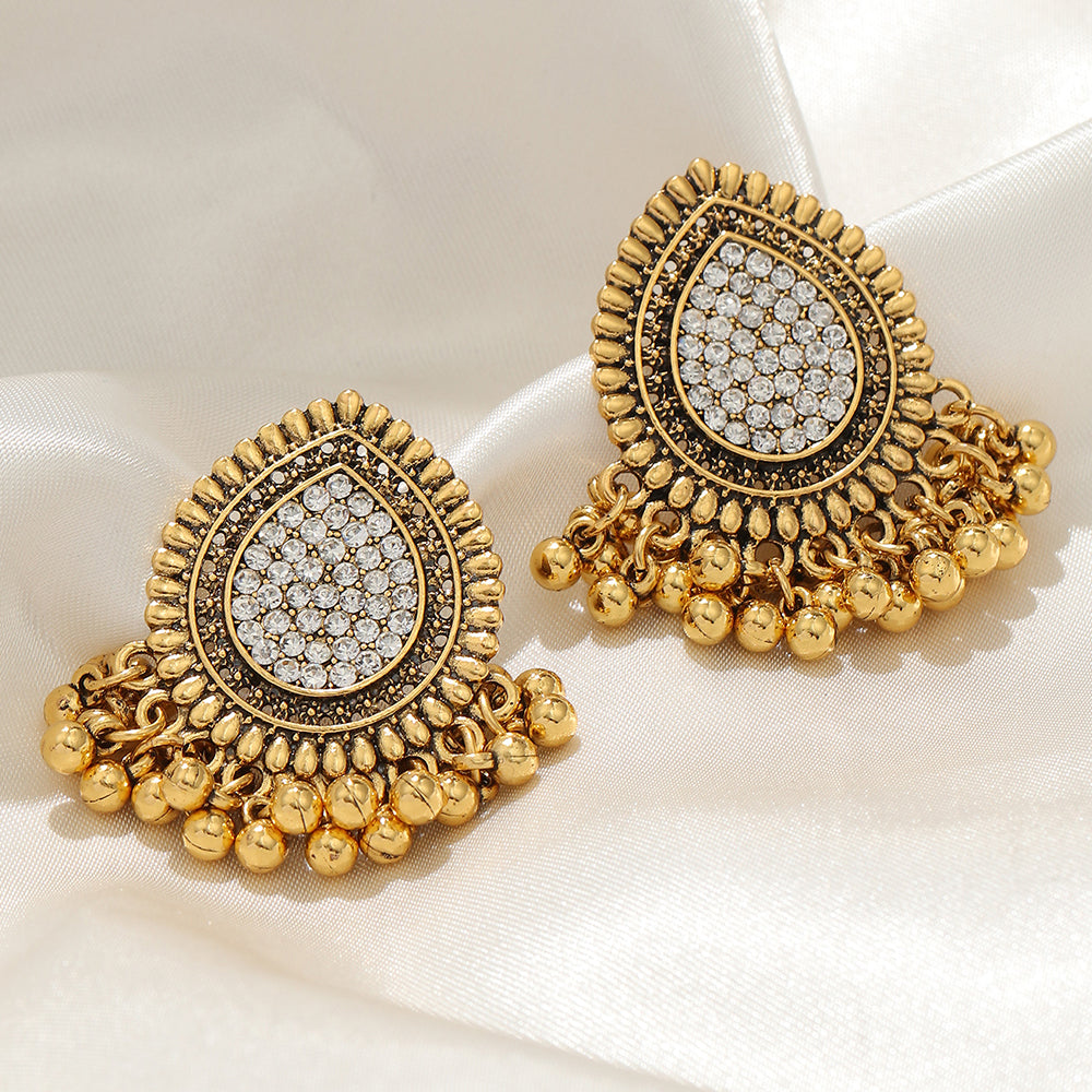 Ethnic Style Water Droplets Alloy Inlay Rhinestone Earrings 1 Pair