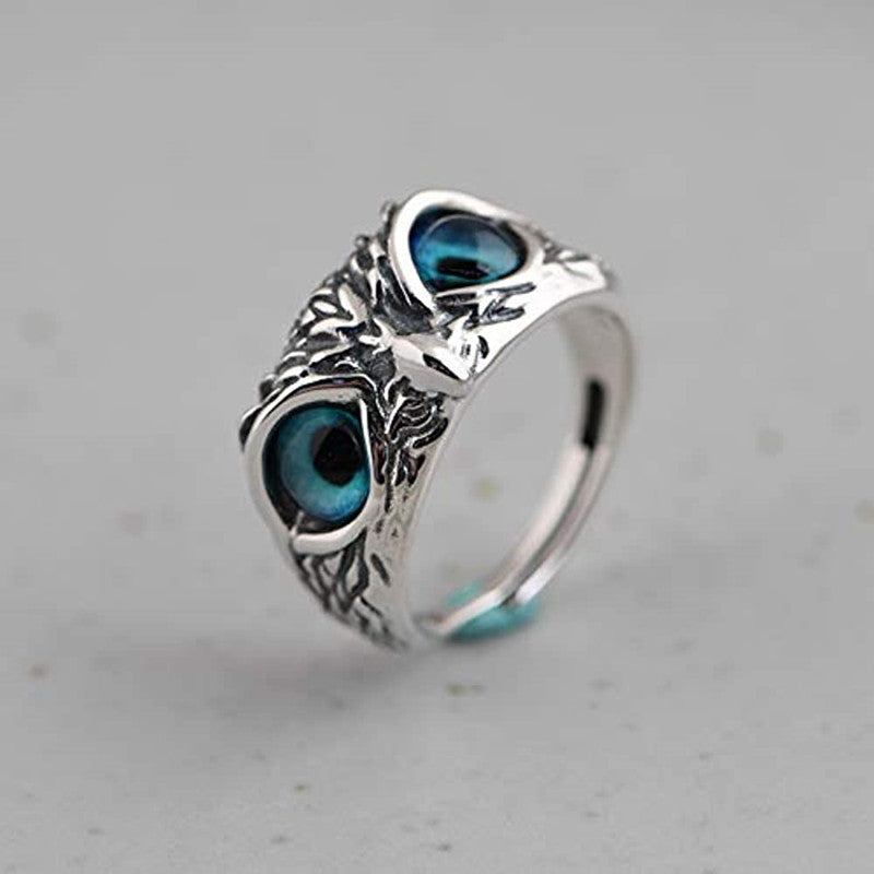 Retro Owl Alloy Plating Artificial Gemstones Open Ring