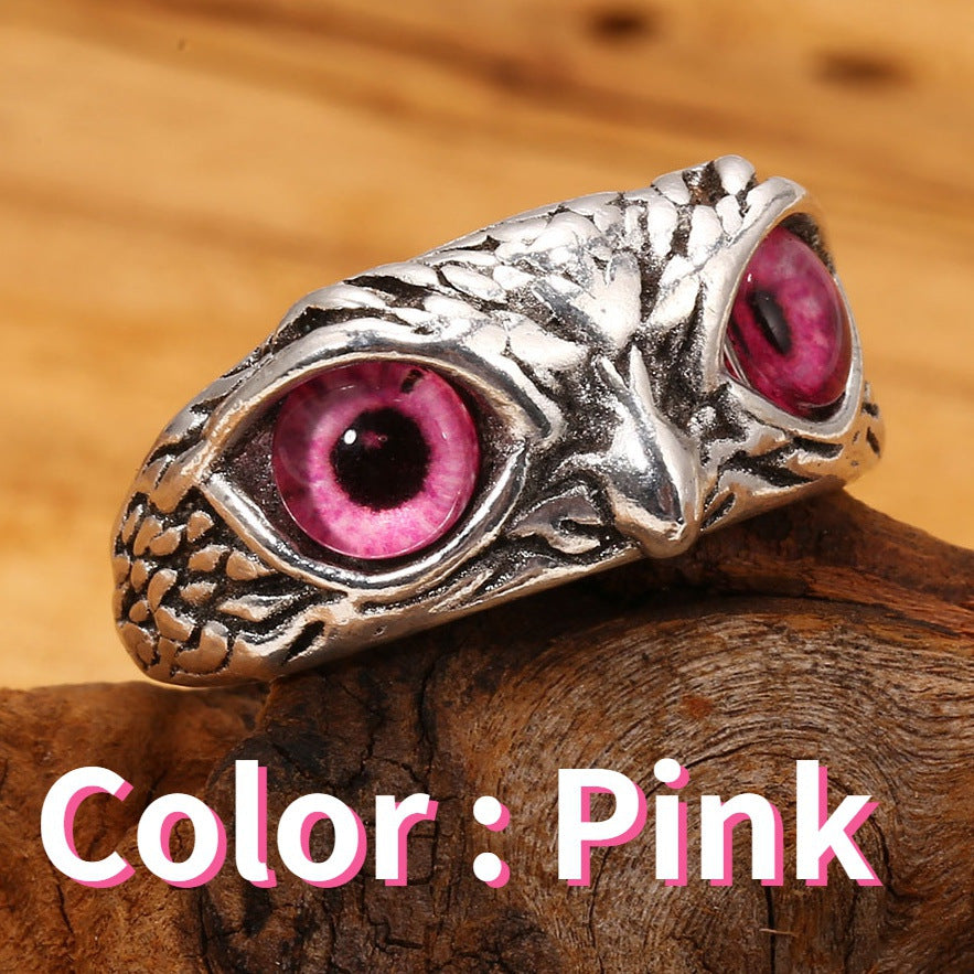 Retro Owl Alloy Plating Artificial Gemstones Open Ring