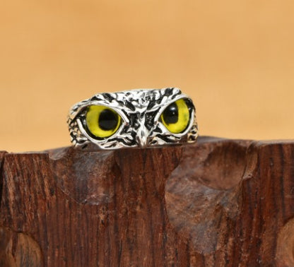 Retro Owl Alloy Plating Artificial Gemstones Open Ring