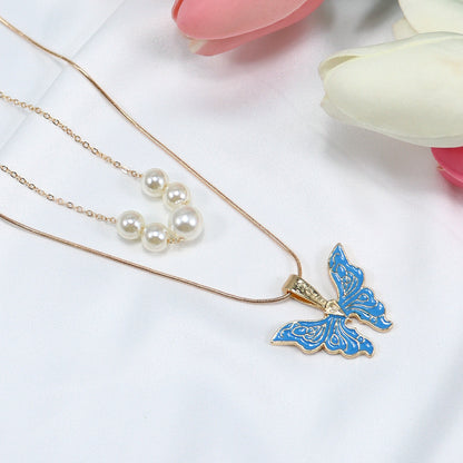 Fashion Butterfly Alloy Plating Artificial Pearls Necklace