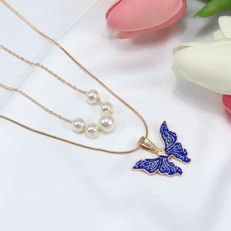 Fashion Butterfly Alloy Plating Artificial Pearls Necklace