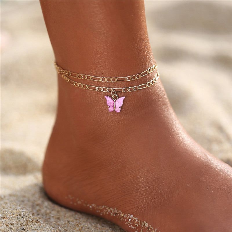 Vacation Devil's Eye Butterfly Alloy Plating Anklet