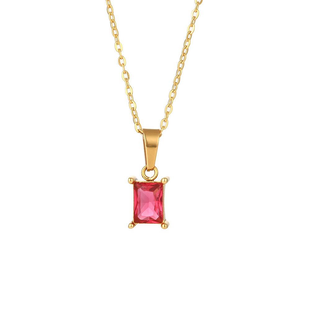 Glam Square Stainless Steel Plating Zircon Gold Plated Necklace