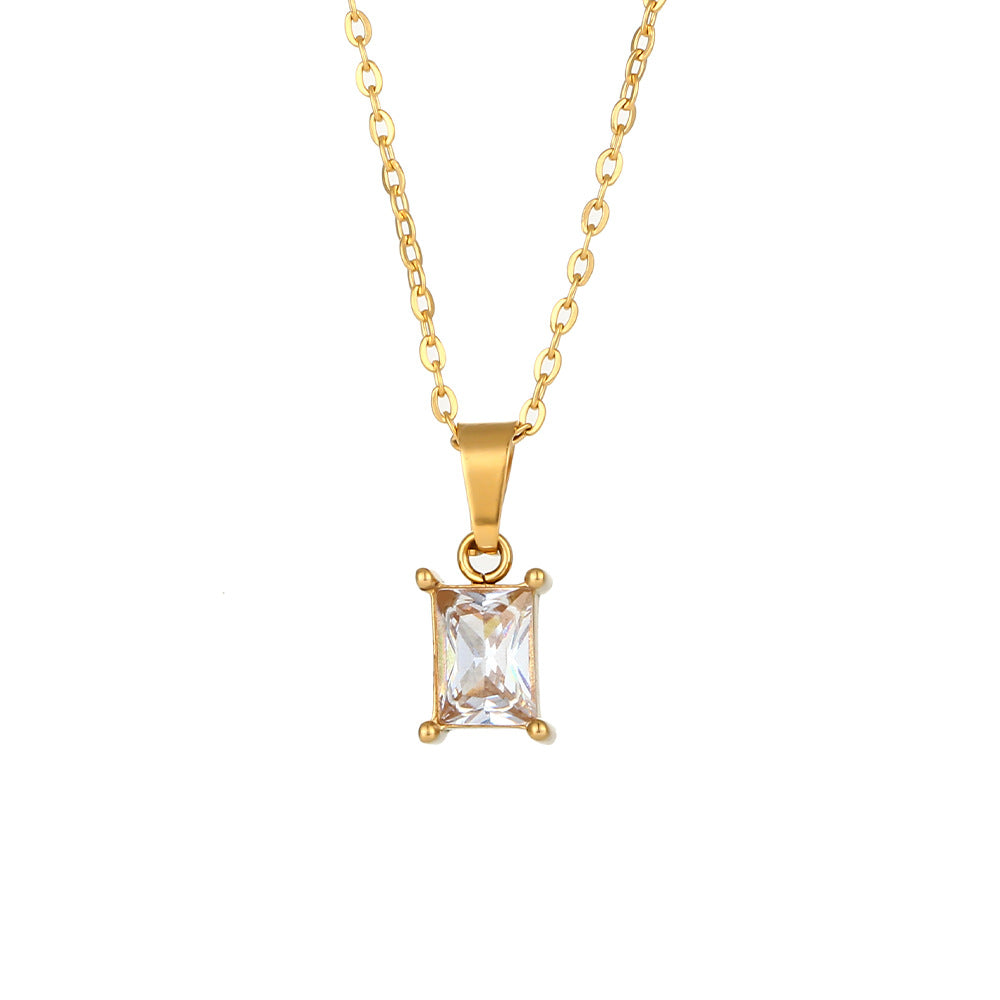 Glam Square Stainless Steel Plating Zircon Gold Plated Necklace