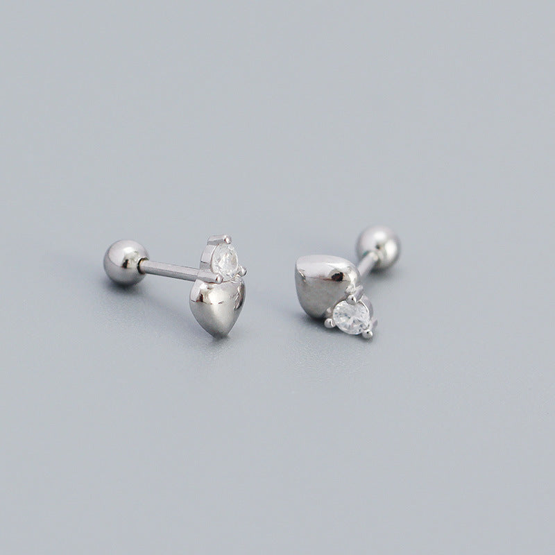 Simple Style Heart Shape Sterling Silver Ear Studs Plating Metal Rhinestone 925 Silver Earrings