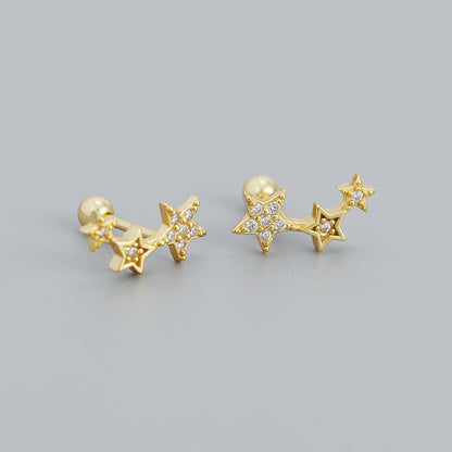 Sweet Star Sterling Silver Ear Studs Plating Zircon 925 Silver Earrings