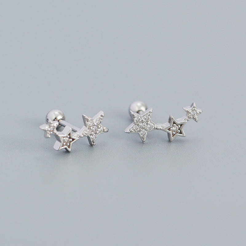 Sweet Star Sterling Silver Ear Studs Plating Zircon 925 Silver Earrings