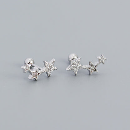 Sweet Star Sterling Silver Ear Studs Plating Zircon 925 Silver Earrings