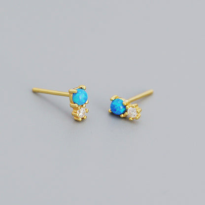 Simple Style Geometric Sterling Silver Ear Studs Plating Metal Rhinestone Opal 925 Silver Earrings