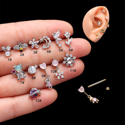 Fashion Heart Shape Flower Metal Plating Rhinestone Ear Studs