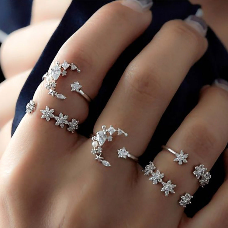 Sweet Star Moon Flower Alloy Plating Metal No Inlaid Open Ring
