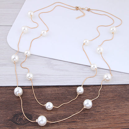 Fashion Ball Imitation Pearl Alloy Resin Layered Inlay Artificial Pearl Sweater Chain 1 Piece