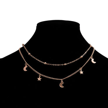 Simple Style Star Moon Alloy Layered Pendant Necklace 1 Piece